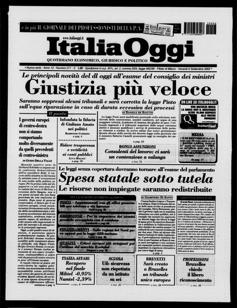 Italia oggi : quotidiano di economia finanza e politica